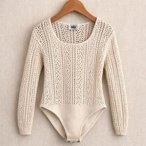 BOZ Crochet Knit Top Cream Open Knit Boho Sweater Canada